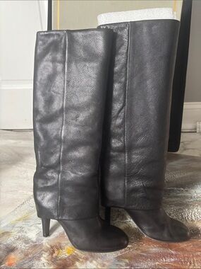 Ash Black Leather Knee-High Heeled Boots